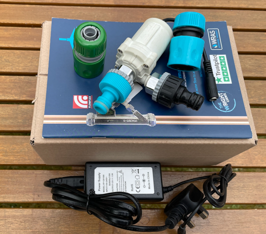 WrightChoice 12 Volt Manual Garden Booster fits between two garden hoses to add up to 5 metres head.